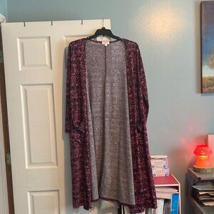 LuLaRoe Burgundy and Gray Open Cardigan